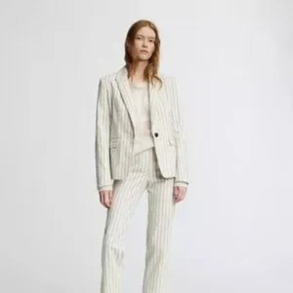 rag & bone Millie Striped Blazer Jacket Ivory Black Size 6 Office Size 6 - Picture 2 of 14